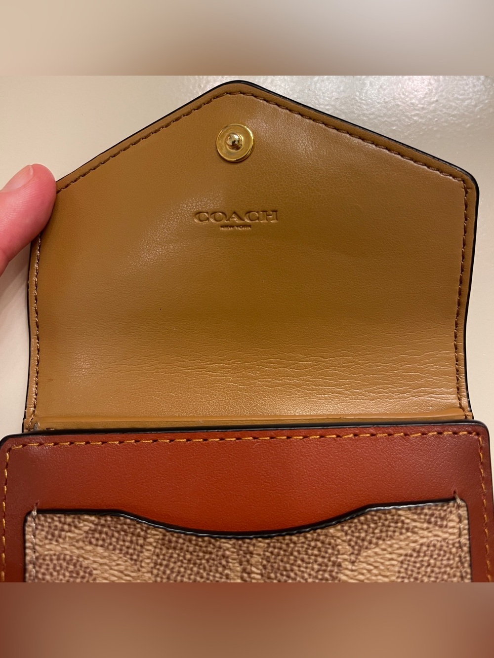Coach Small Trifold Wallet in Black, Tan and Brown - Picture 5 of 13